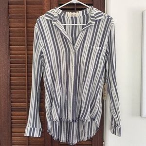 NWT Bella Dahl Frayed Linen Stripe Shirt
